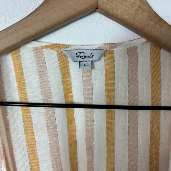 RAILS WOMENS LINEN BLEND AMBER STRIPED MINI DRESS SIZE MEDIUM YELLOW WHITE - Picture 5 of 6